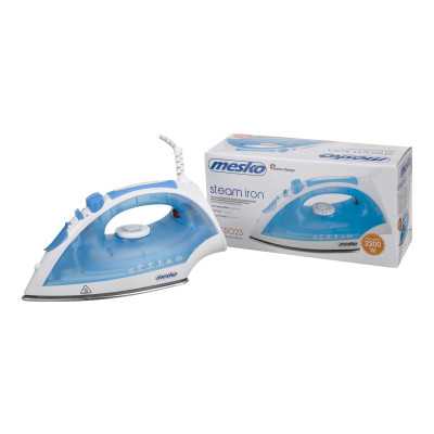 Iron Mesko MS 5023 Blue/White, 2200 W, With cord, Anti-scale system, Vertical steam function