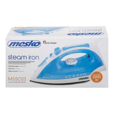 Iron Mesko MS 5023 Blue/White, 2200 W, With cord, Anti-scale system, Vertical steam function