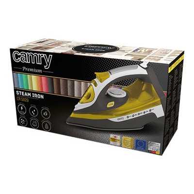 Camry Iron CR 5029 Steam Iron, 2400 W, Continuous steam 40 g/min, Steam boost performance 70 g/min, White/Black/Gold