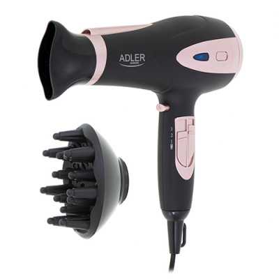 Adler Hair Dryer AD 2248b ION 2200 W, Number of temperature settings 3, Ionic function, Diffuser nozzle, Black/Pink