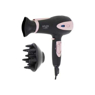 Adler Hair Dryer AD 2248b ION 2200 W, Number of temperature settings 3, Ionic function, Diffuser nozzle, Black/Pink