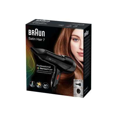 Braun Hair Dryer HD785 Satin Hair 7 SensoDryer 2000 W, Number of temperature settings 4, Ionic function, Diffuser nozzle, Black