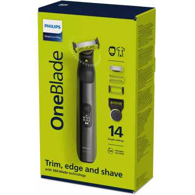 Philips QP6551/15 OneBlade Pro Hair, Face and Body Trimmer Cordless, Wet & Dry, Number of length steps 14, Black/Green