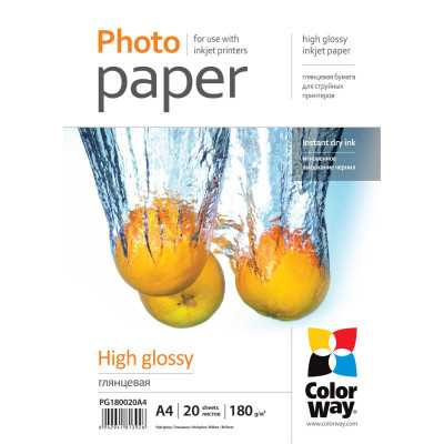 ColorWay Photo Paper 20 pcs. PG180020A4 Glossy, White, A4, 180 g/m