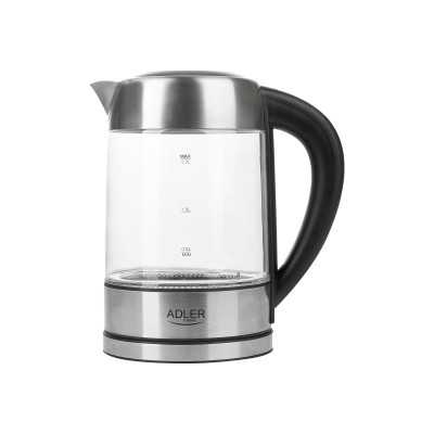 Adler Kettle AD 1247 NEW With electronic control, 1850 - 2200 W, 1.7 L, Stainless steel, glass, Stainless steel/Transparent, 360