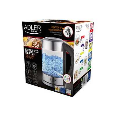 Adler Kettle AD 1247 NEW With electronic control, 1850 - 2200 W, 1.7 L, Stainless steel, glass, Stainless steel/Transparent, 360