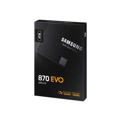 Samsung SSD 870 EVO 4000 GB, SSD form factor 2.5", SSD interface SATA III, Write speed 530 MB/s, Read speed 560 MB/s