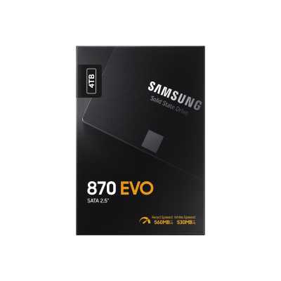 Samsung SSD 870 EVO 4000 GB, SSD form factor 2.5", SSD interface SATA III, Write speed 530 MB/s, Read speed 560 MB/s