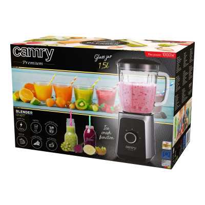 Camry Blender CR 4077 Tabletop, 500 W, Jar material Glass, Jar capacity 1.5 L, Ice crushing, Black/Stainless steel