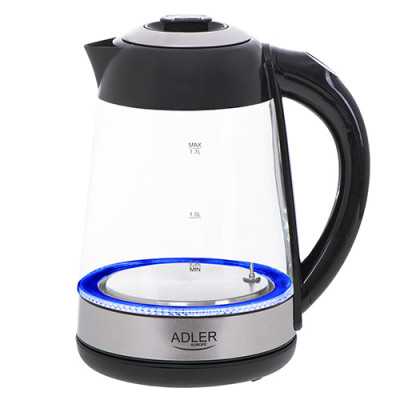 Adler Kettle AD 1285 Electric, 2200 W, 1.7 L, Glass/Stainless steel, 360 rotational base, Grey