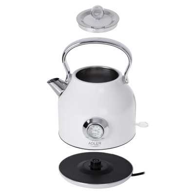 Adler Kettle with a Thermomete AD 1346w Electric, 2200 W, 1.7 L, Stainless steel, 360 rotational base, White