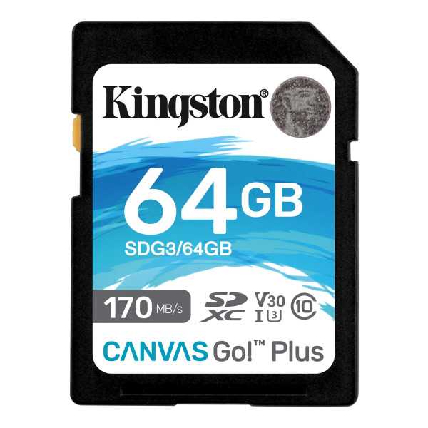 Kingston Canvas Go! Plius 64 GB, SD, Flash atmintis 10 klasė