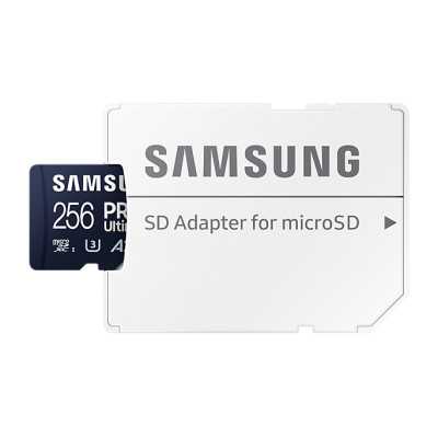 Samsung MicroSD Card PRO Ultimate 256 GB, microSDXC Memory Card, Flash memory class U3, V30, A2, SD adapter