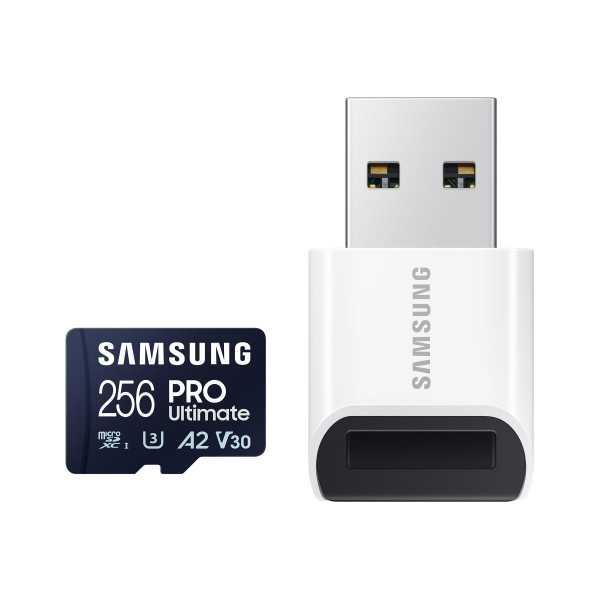 Samsung MicroSD Card with Card Reader PRO Ultimate 256 GB, microSDXC Memory Card, Flash memory class U3, V30, A2