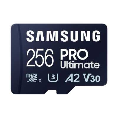 Samsung MicroSD Card with Card Reader PRO Ultimate 256 GB, microSDXC Memory Card, Flash memory class U3, V30, A2