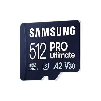 Samsung MicroSD Card PRO Ultimate 512 GB, microSDXC Memory Card, Flash memory class U3, V30, A2, SD adapter