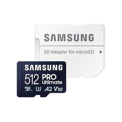 Samsung MicroSD Card PRO Ultimate 512 GB, microSDXC Memory Card, Flash memory class U3, V30, A2, SD adapter