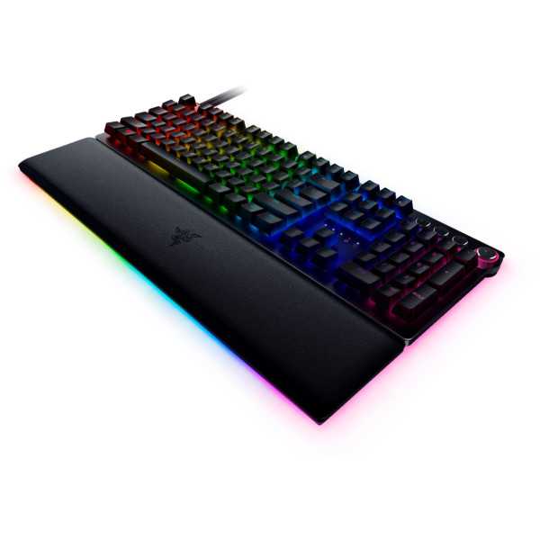 Razer Huntsman V2 optinė žaidimų klaviatūra Žaidimų klaviatūra, RGB LED lemputė, JAV, laidinė, juoda, purpurinis jungiklis Click