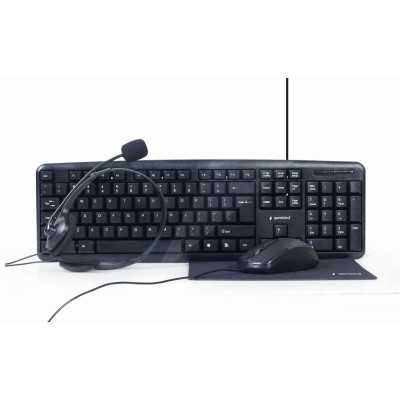 Gembird 4-in-1 Multimedia office set KBS-UO4-01 Keyboard, Mouse, Pad and Headset Set, Wired, Mouse included, US, Black