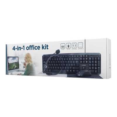 Gembird 4-in-1 Multimedia office set KBS-UO4-01 Keyboard, Mouse, Pad and Headset Set, Wired, Mouse included, US, Black