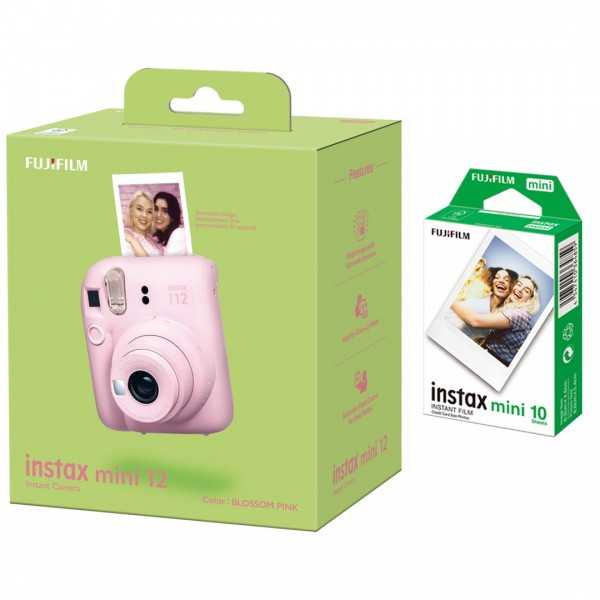 Fujifilm Instax Mini 12“ fotoaparatas + blizgus „Instax Mini“ (10 pl) „Blossom Pink“