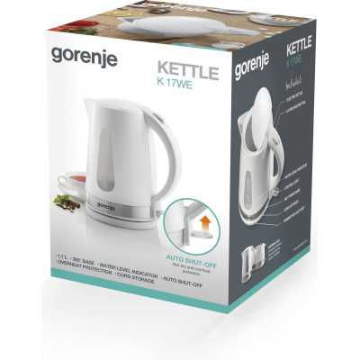 Gorenje Kettle K17WE Electric, 2200 W, 1.7 L, Plastic + metal, 360 rotational base, White