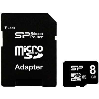 Silicon Power 8 GB, MicroSDHC, Flash memory class 10, SD adapter