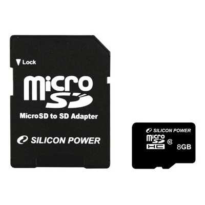 Silicon Power 8 GB, MicroSDHC, Flash memory class 10, SD adapter