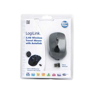 Logilink Maus optisch Funk 2.4 GHz wireless, Black, 2.4GH wireless mini mouse with autolink