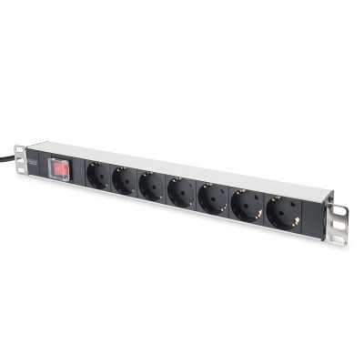 Digitus Aluminum outlet strip with switch DN-95402 Sockets quantity 7, 7x safety outlets 250VAC 50/60Hz / 16A / 4000W, 1U Alumin