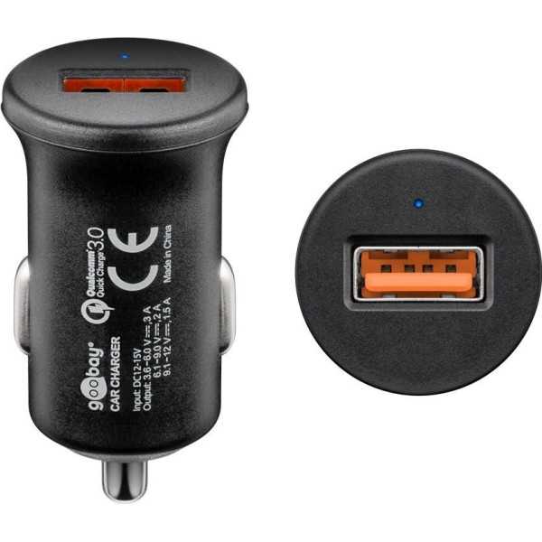 Goobay Quick Charge QC3.0 USB automobilinis greitas įkroviklis USB 2.0 moteriškas (A tipas), cigarečių žiebtuvėlis vyriškas