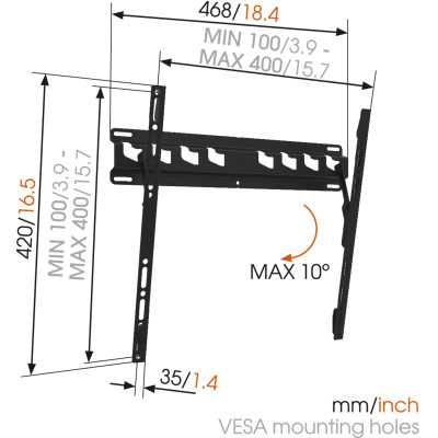 Vogels Wall mount, MA3010-A1, 32-55 ", Tilt, Maximum weight (capacity) 50 kg, VESA 100-400 mm, Black