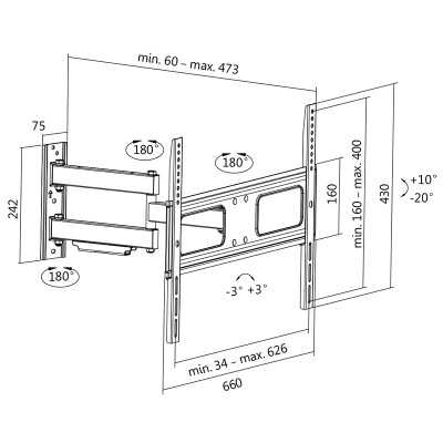 Logilink BP0019 TV Wall mount, 37"-70", tilt +10 -20 ,swievel +-90 , 473mm