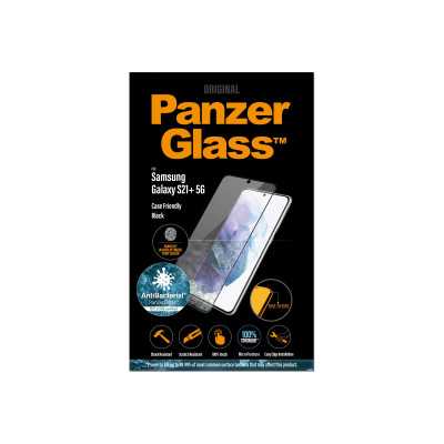 PanzerGlass Samsung, Galaxy S21+ Series, Antibacterial glass, Black, Antifingerprint screen protector, Case Friendly, Compatible