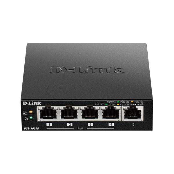 D-Link Switch DGS-1005P Unmanaged, Desktop, 1 Gbps (RJ-45) ports quantity 5, PoE ports quantity 4, Power supply type External