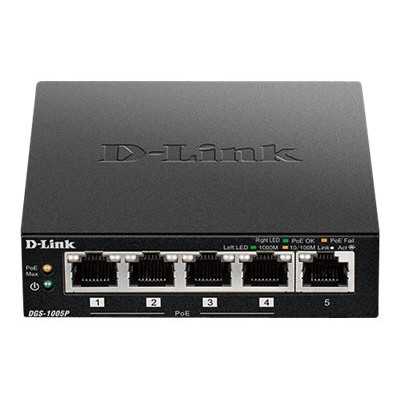 D-Link Switch DGS-1005P Unmanaged, Desktop, 1 Gbps (RJ-45) ports quantity 5, PoE ports quantity 4, Power supply type External