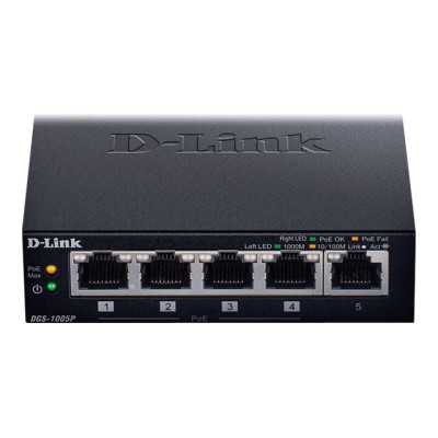 D-Link Switch DGS-1005P Unmanaged, Desktop, 1 Gbps (RJ-45) ports quantity 5, PoE ports quantity 4, Power supply type External