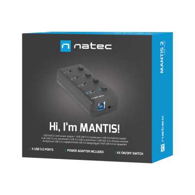 Natec USB 3.0 HUB, Mantis 2, 4-Port, On/Off with AC Adapter