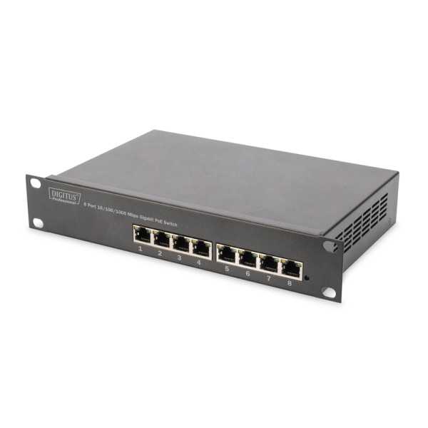 Digitus 8 prievadų Gigabit Ethernet PoE jungiklis DN-95317 10/100/1000 Mbps (RJ-45), Nevaldomas, Montuojamas ant stovo, Maitinim