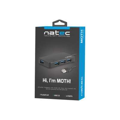 Natec 4 Port Hub With USB 3.0 Moth NHU-1342 0.15 m, Black