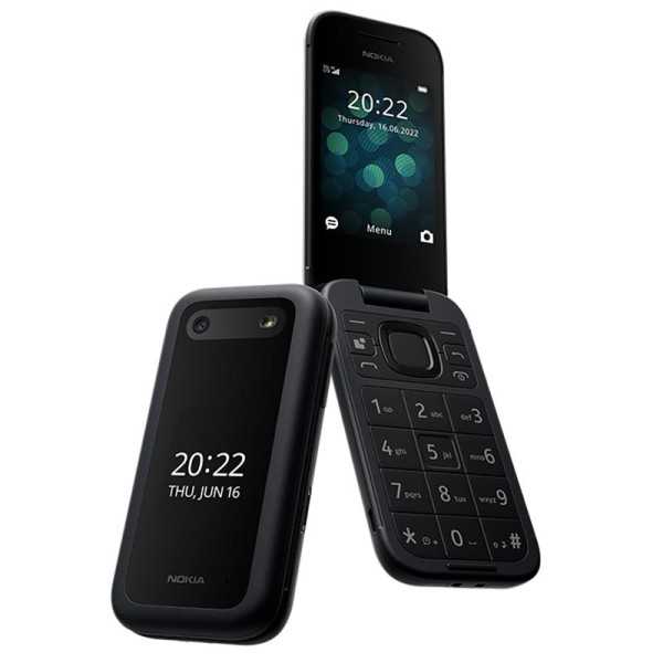 Nokia 2660 Flip Black, 2,8 colio, TFT LCD, 240 x 320, Unisoc, T107, vidinė RAM 0,048 GB, 0,128 GB, microSDHC, Dvi SIM, pagrindin