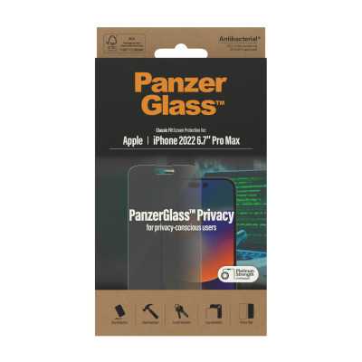 PanzerGlass Screen protector, Apple, iPhone 14 Pro Max, Glass, Black, Privacy