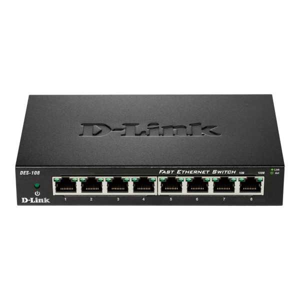 D-Link Ethernet jungiklis DES-108/E nevaldomas, stalinis, 10/100 Mbps (RJ-45) prievadų kiekis 8