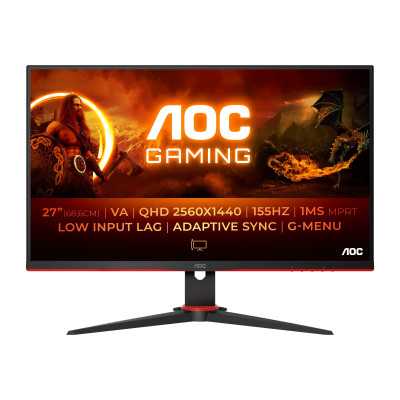 AOC Monitor Q27G2E/BK 27 ", VA, QHD, 2560 x 1440, 16:9, 1 ms, 250 cd/m , Black/Red, 155 Hz, HDMI ports quantity 2