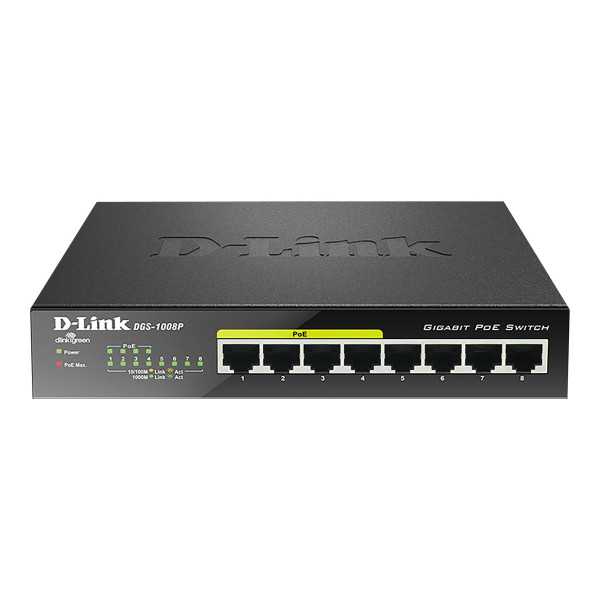 D-Link 8-port Gigabit PoE jungiklis (4xPoE) DGS-1008P nevaldomas, stalinis kompiuteris, 60 W