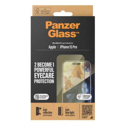 PanzerGlass Screen protector, Apple, iPhone 15 Pro, Glass, Clear, Eyecare