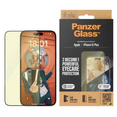 PanzerGlass Screen protector, Apple, iPhone 15 Plus, Glass, Clear, Eyecare