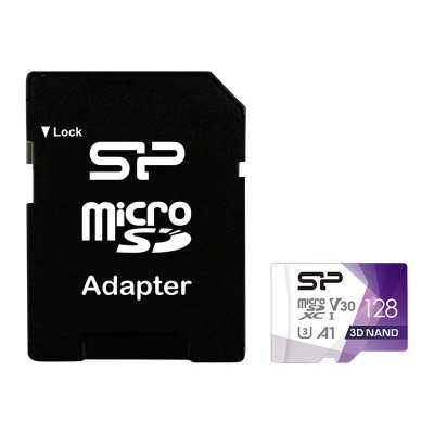 Silicon Power Superior Pro 128 GB, micro SDXC, Flash memory class 10, with Adapter, C10,UHS-I U3, A1, V30