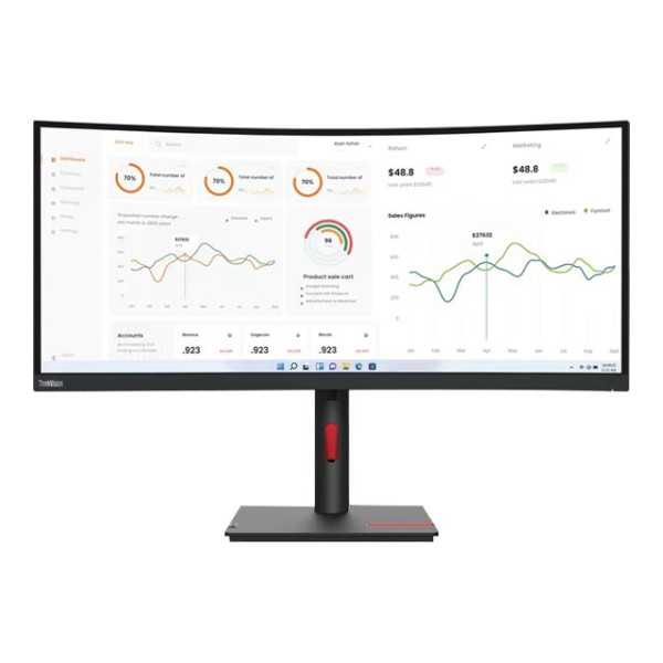 Lenovo ThinkVision T34w-30 34 ", VA, 3440 x 1440, 21:9, 4 ms, 350 cd/m, juoda, 1x Thunderbolt 4 In, 1x Thunderbolt 4 Out, 4x US