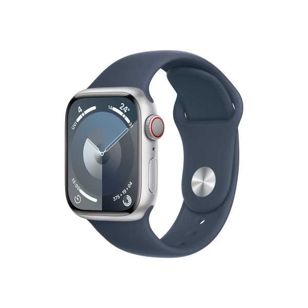 Apple Apple Watch Series 9 GPS + Cellular 41mm Silver Aluminium Case with Storm Blue Sport Band - S/M